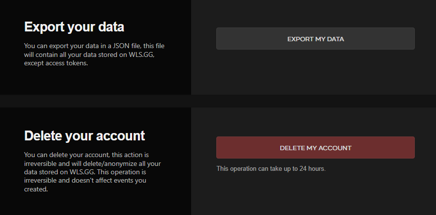 image export-delete compte wls