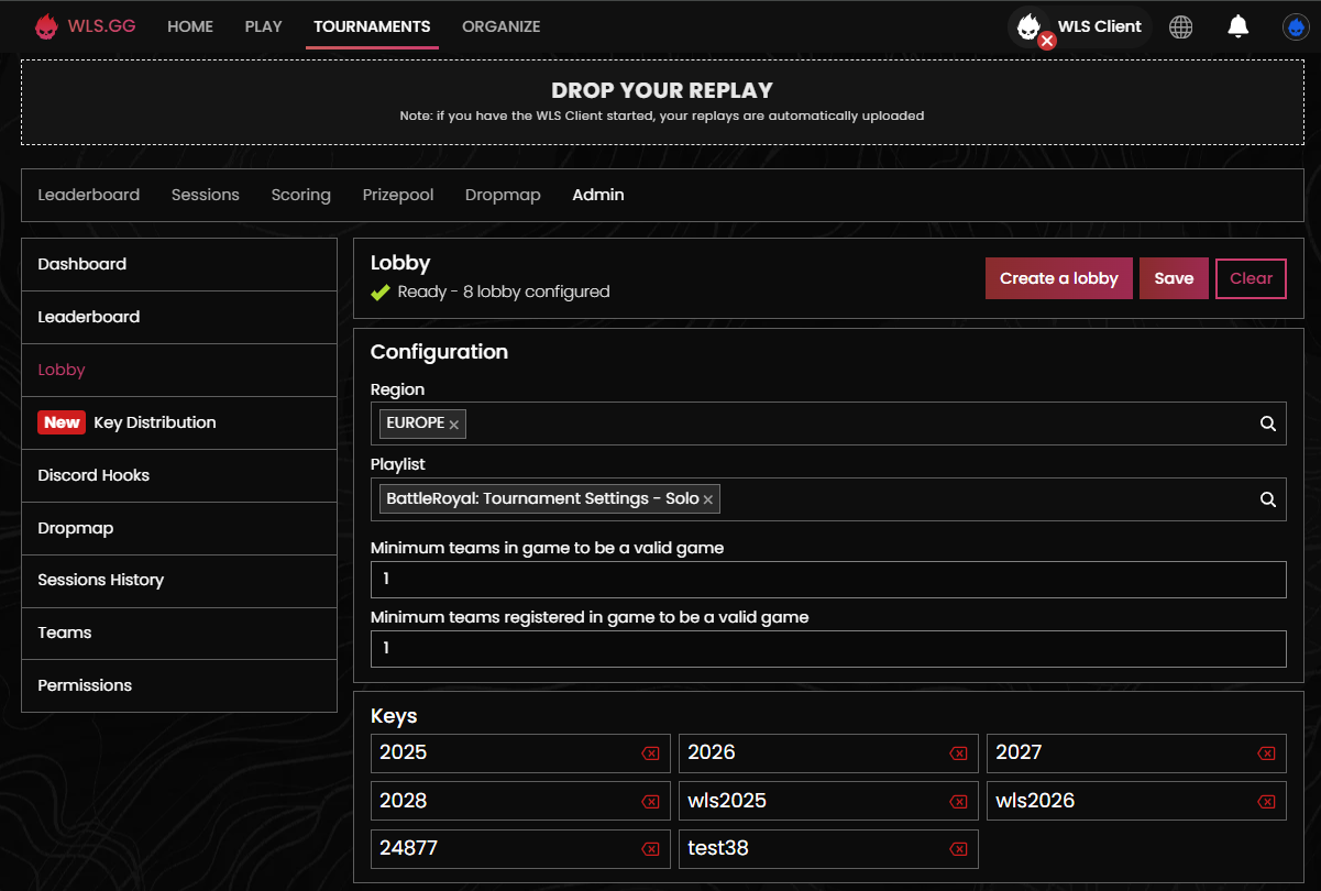 Admin lobby tab