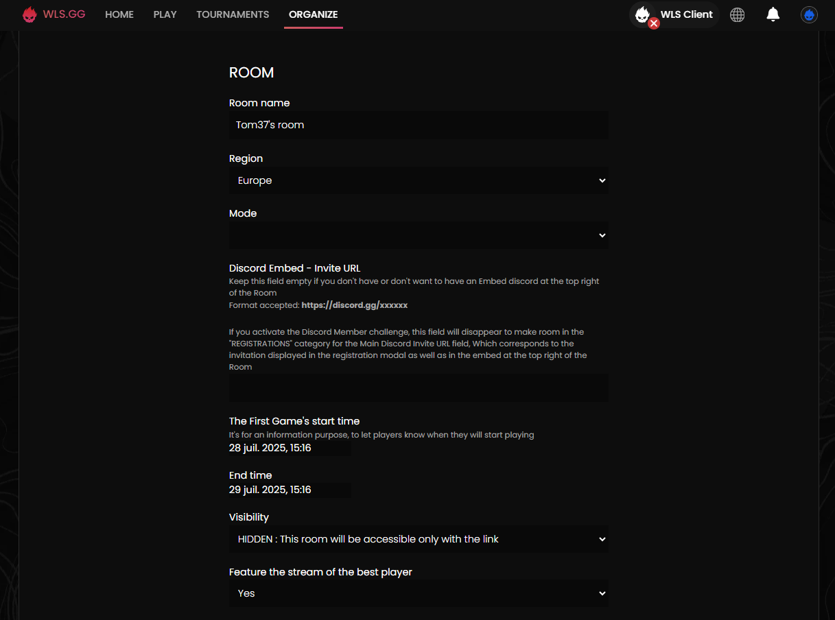 Room Configuration Start Basic Info